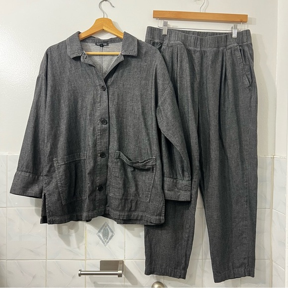 Eileen Fisher Pants - Eileen Fisher S Black 100% Organic Cotton Lagenlook Sustainable Top & Pants Set